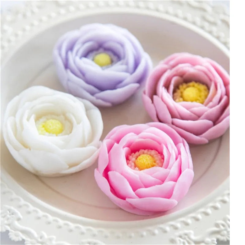 Peony Making Candle Mold Fashion Handmade Soap Silicone Environmentally Friendly Easy To Clean Mold Sugar Cake Decoration