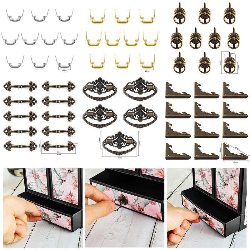 Hardware Handles & Metal Box Corners for DIY Scrapbooking Craft Embossing Box Decoration