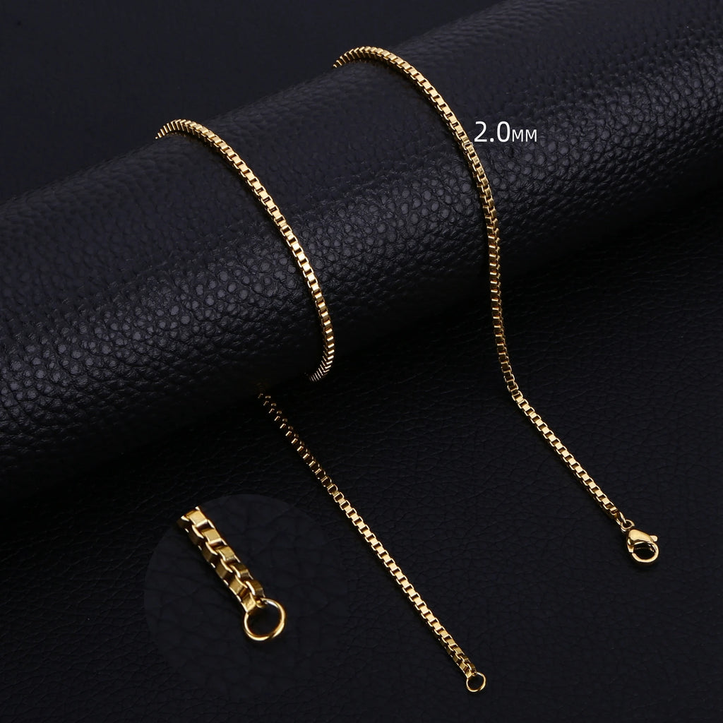 HIYEE 1.5 To 3 MM Thick Stainless Steel Box Chain Necklaces For Men And Women Jewelry Link Chokers With 18 To 24 Inches