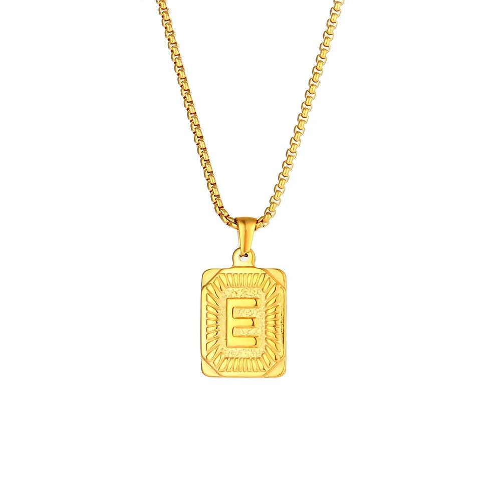 2023 New Stylish Square Pendant Necklace Men's Stainless Steel Gold Plated Letter Necklace Initial Necklace For Women