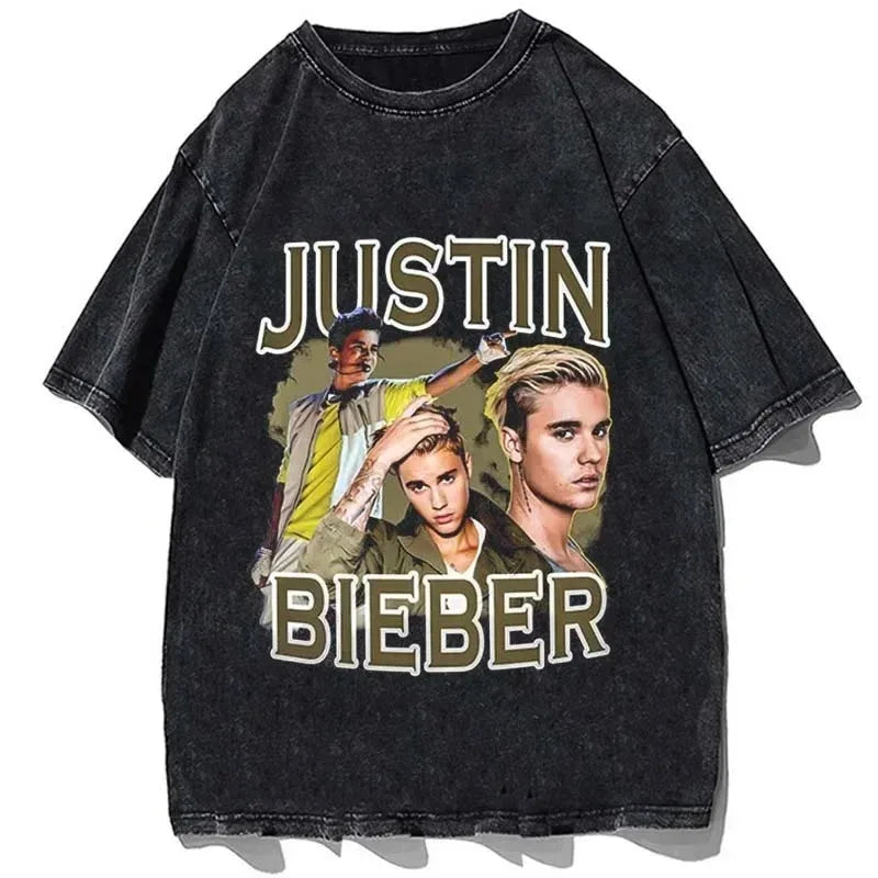 Hip Hop Rapper Justin Bieber Oversized Cotton T-Shirt for Men and Women Casual Summer Short Sleeve Streetwear