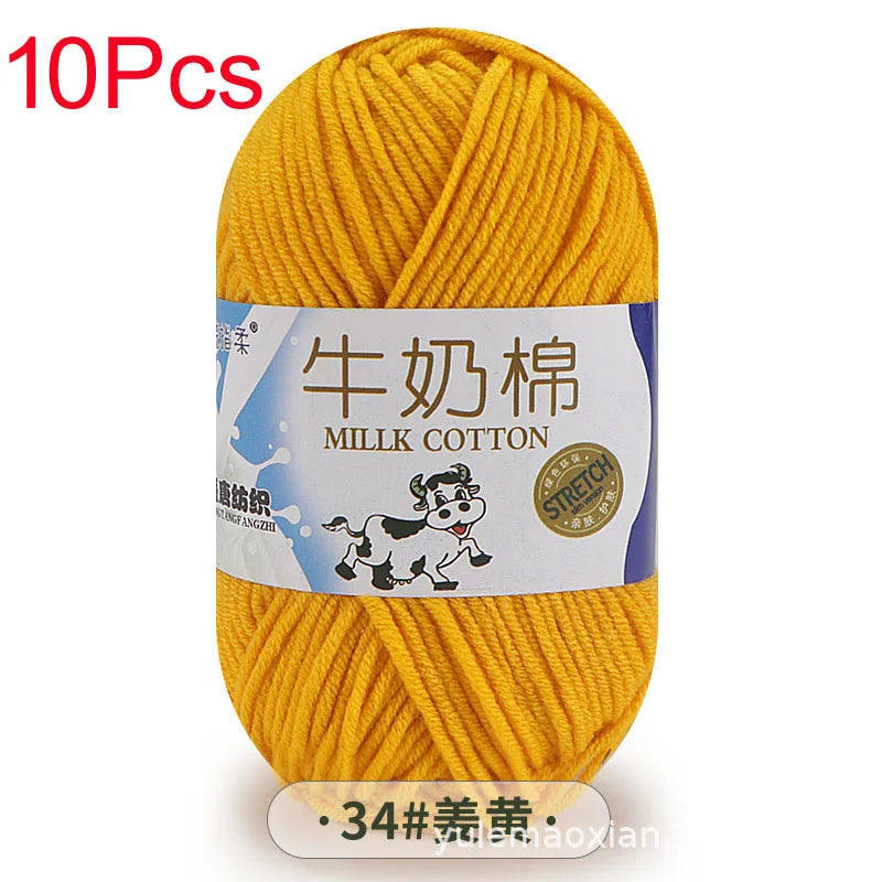 10 Piece Milk Cotton Yarn Knitting Wool for Hand Knitting and Crochet Soft Yarn for Scarves Hats and Sweaters
