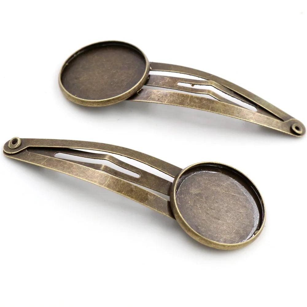 12mm 20mm 10pcs High Quality Rhodium Silver Plated Bronze Black Copper Material Hairpin Hair Clips Base Setting Cabochon Cameo