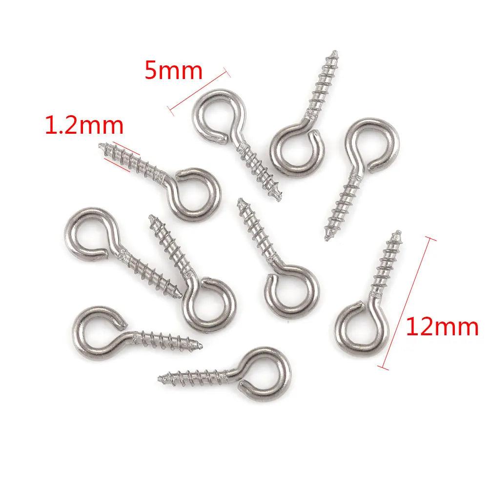 50pcs Mini Eye Pins Stainless Steel Eyelets Screw Clasps Hooks Threaded Bails for Jewelry Making DIY Crafts