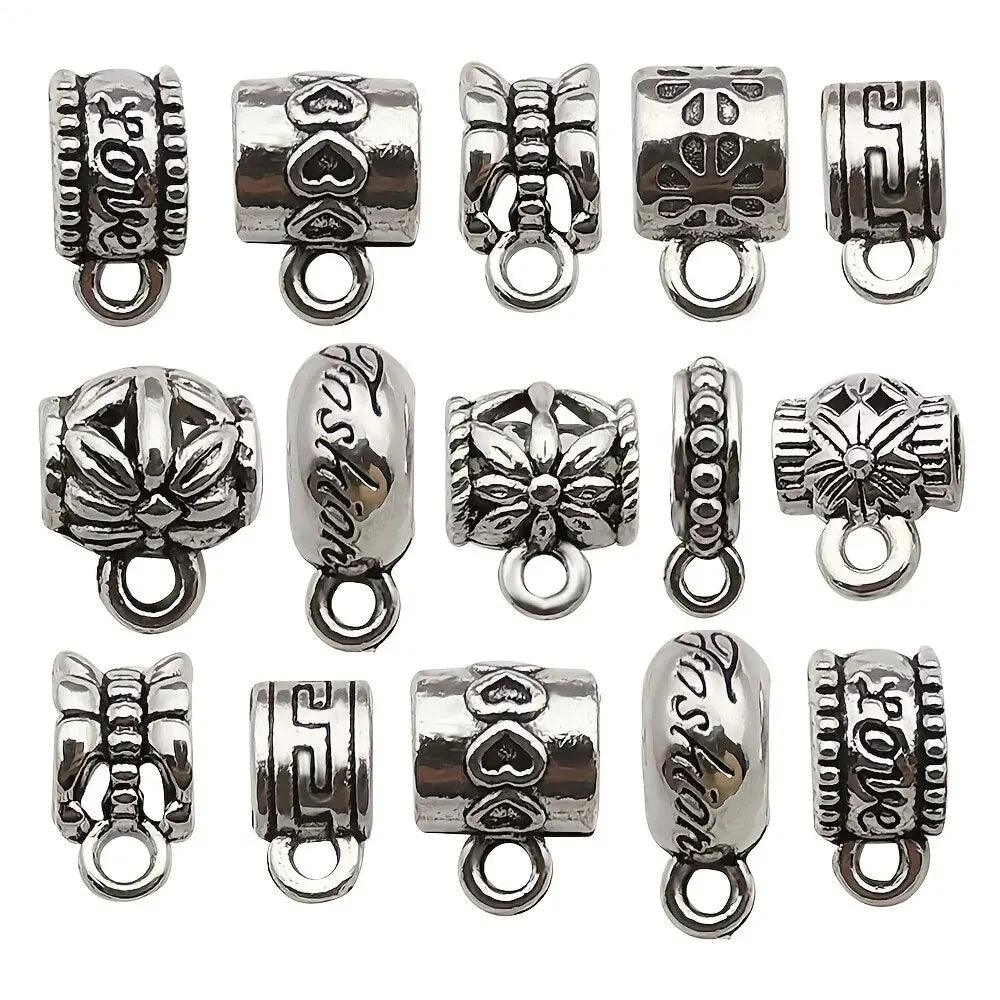 100Pcs Clasp Bail Beads Charms Bail Tube Beads, Loose Spacer Bead Hanger Charm For Jewelry Making DIY Necklace Bracele