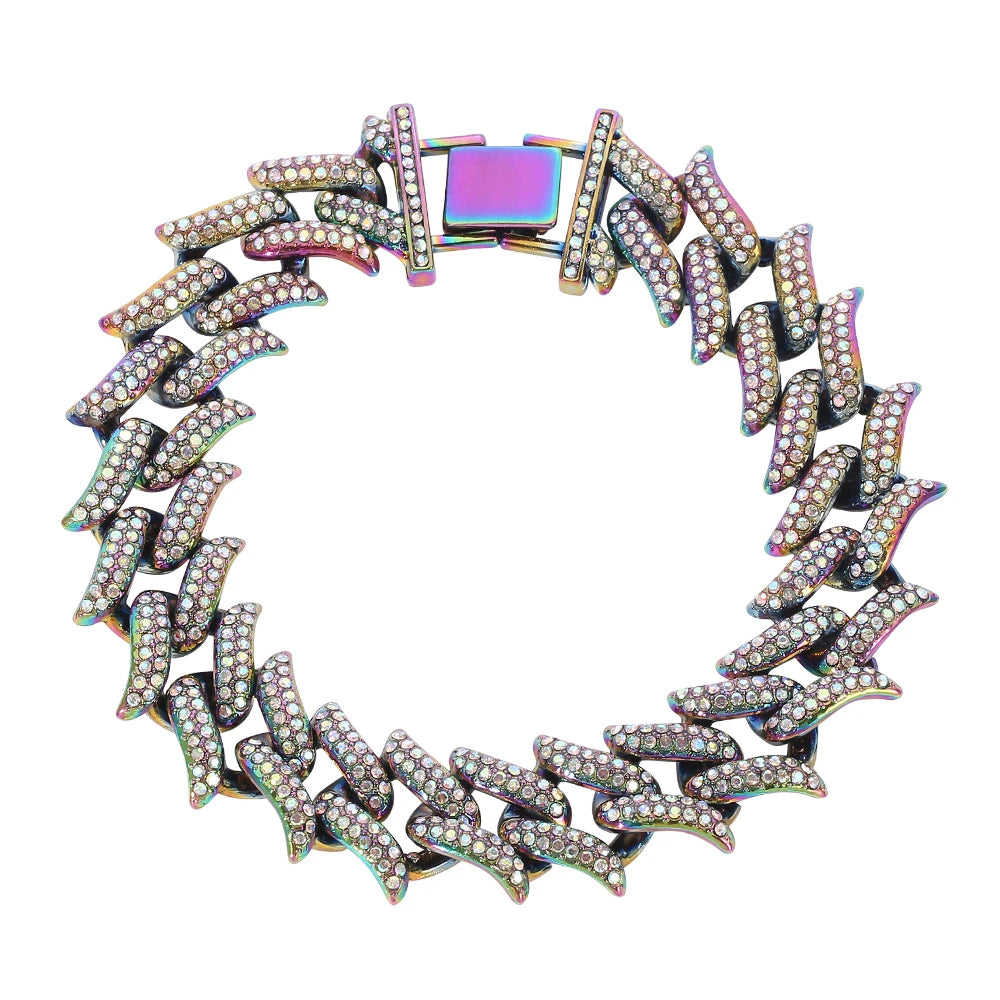Iced Out Row Rhinestone Cuban Link Chain Bracelet For Women Men High Quality Crystal Hiphop Jewelry Gift