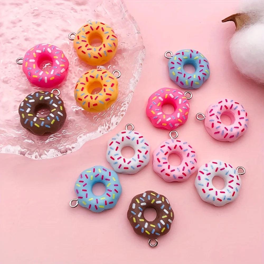6pcs donut resin pendant DIY handmade accessories earrings necklace bracelet keychain hanging accessories