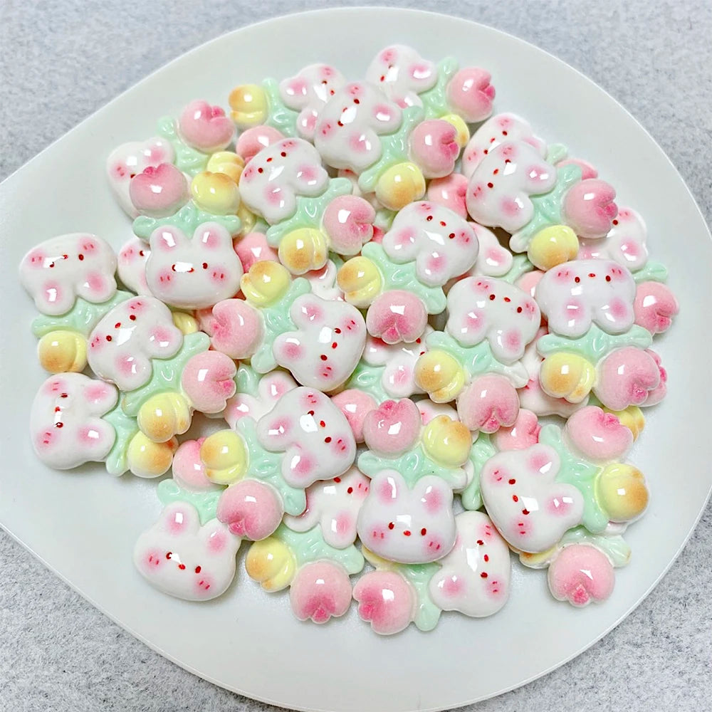 New Kawaii Resin Cartoon Charms Rabbit Series Flat Back Ornament For DIY Handmade Hairpins Phone Cases Scrapbook Accessories