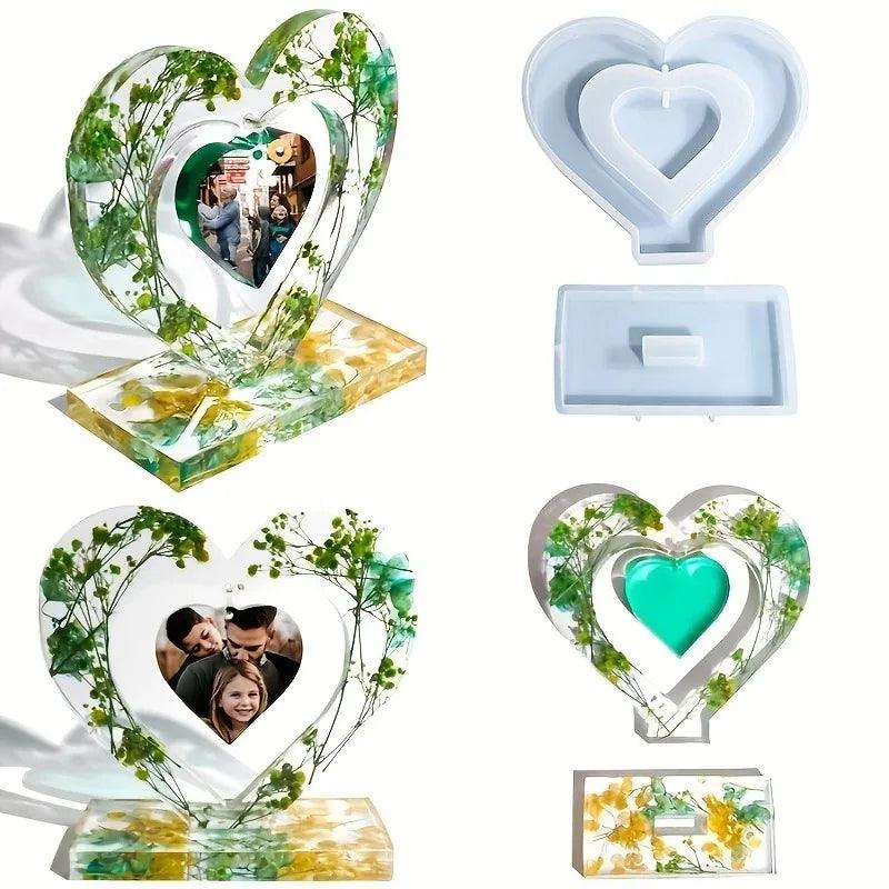 Heart Resin Molds, 2 Pieces Love Silicone Molds Photo Frame Epoxy Mold Keychain Casting Molds DIY Art Craft Home Decor