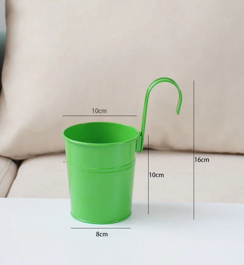 Small wrought iron hanging flower pot, detachable hook, hanging bucket, succulent green plants, balcony, candy rose color