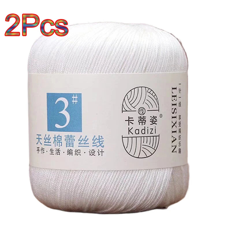 100% Mercerized Cotton Lace Yarn Threads for Crochet and Knitting - 2Pcs Embroidery Craft Set