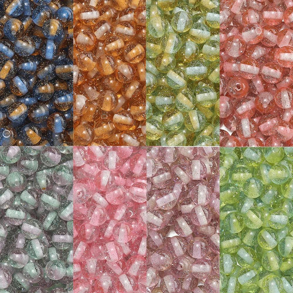 20pcs/Lot 8/10mm Resin Beads with Glitter Round Spacer Beads for Bracelet Necklace Earrings Jewelry Making Accessories Supplies