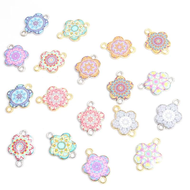 10pcs Mysterious Mandala Flower Enamel Connectors Datura Flower Of Life Double Ring Pendants for DIY Necklace Bracelet Anklet