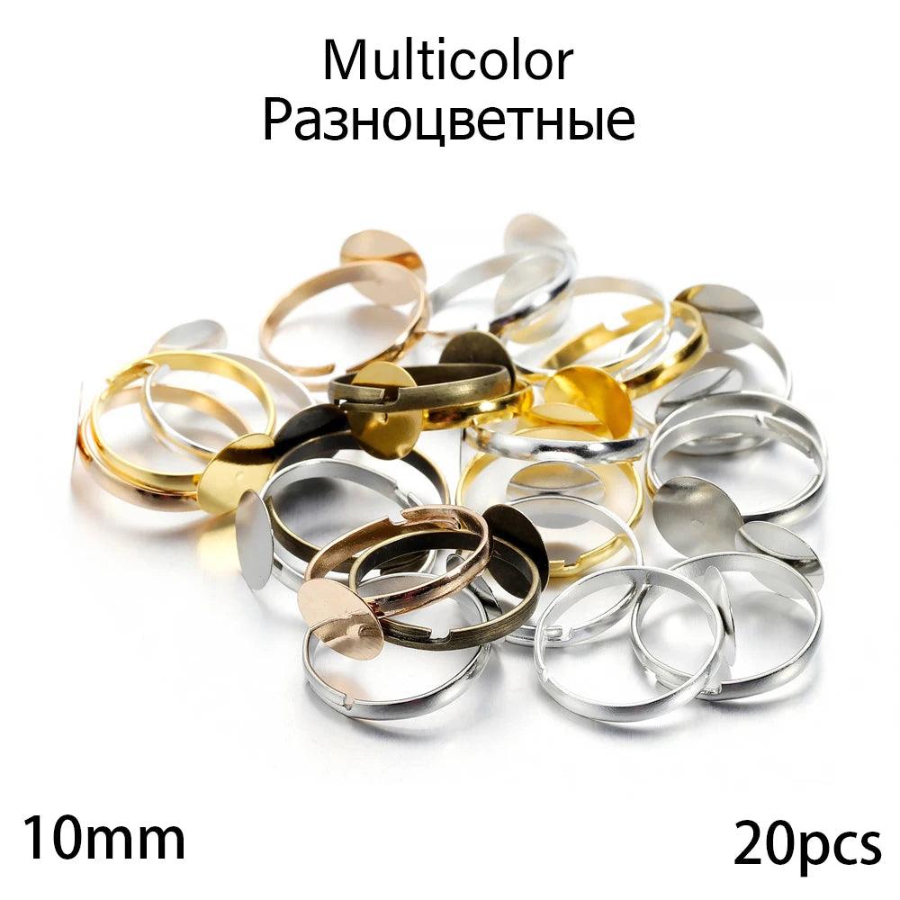20-40Pcs/lot 7-10mm Metal Adjustable Blank Rings Setting For DIY Handmade Ring Jewelry Making Finding Supplies Accessories