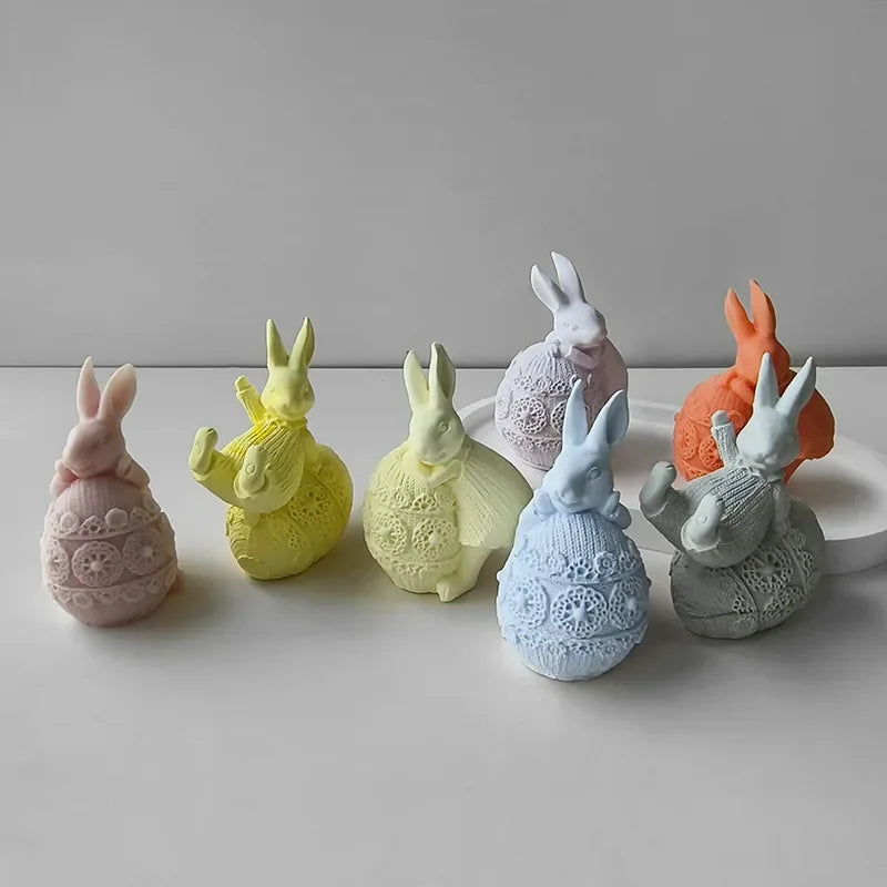 Easter Egg Rabbit Candle Silicone Mold 3D Rabbit Gypsum Ornament Cement Mold DIY Candle Making Epoxy Resin Mold Home Decoration