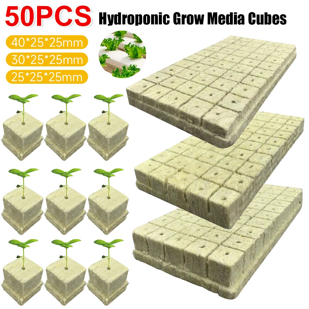 50pcs Plant Starter Grow Plug Cubes Hydroponic Grow Media Cubes Plant Cube Rock Wool Plug Soilless Substrate Seedling Block