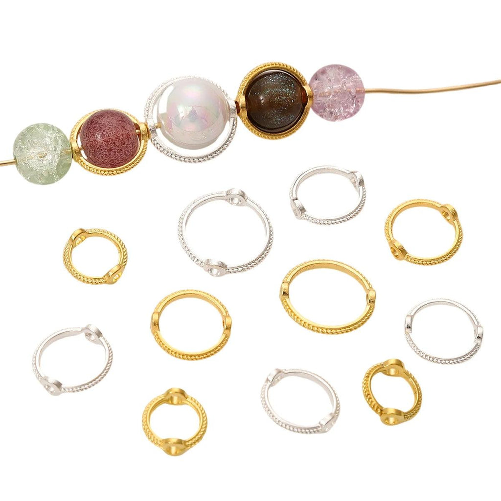 About50Pcs Alloy Color Retention Lace Bead Set, Fashionable Bag Bead Ring, Double Hole Bead Ring, Handmade String Bead DIY Brace