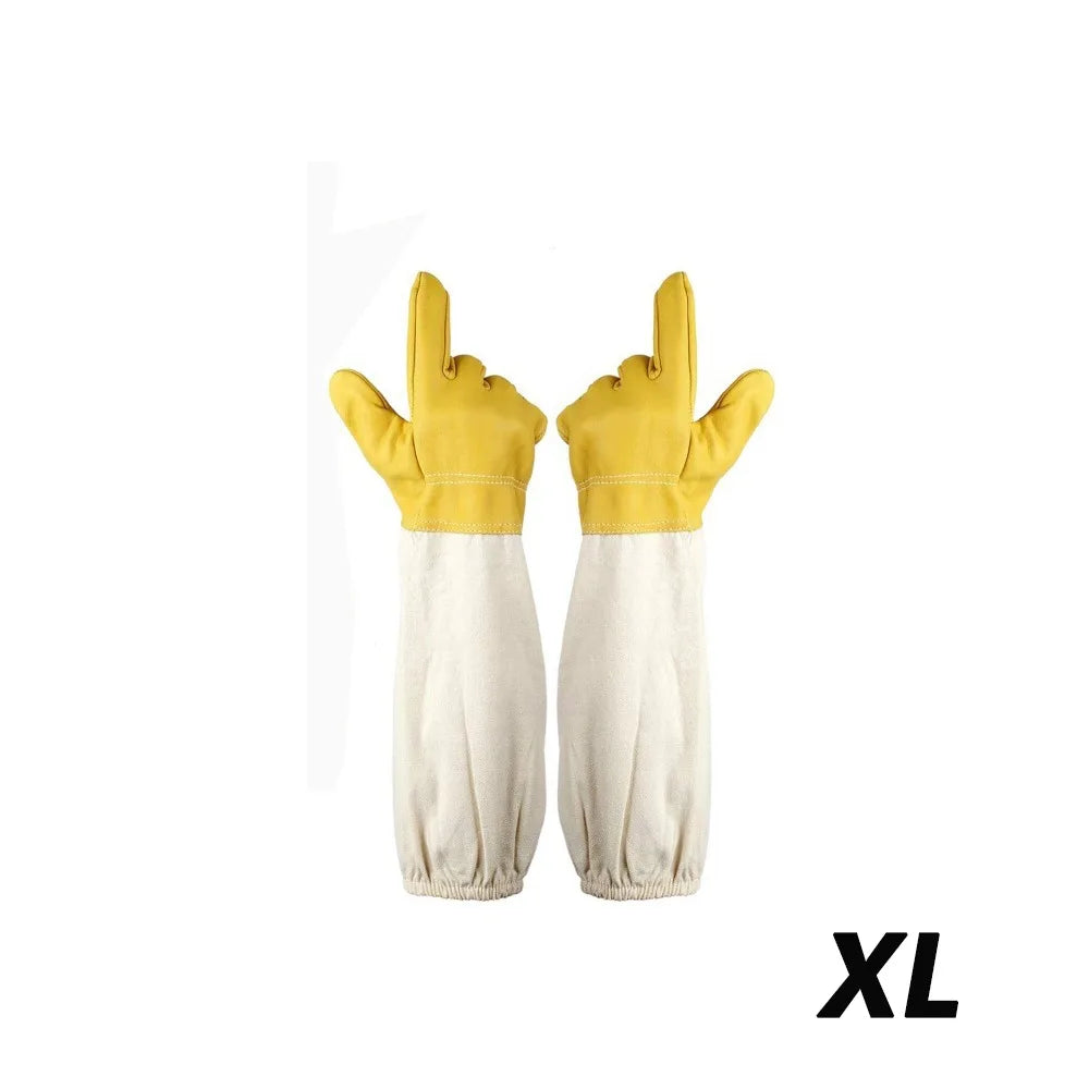1 Pair Safe Professional Beekeeping Gloves Anti-sting Anti-bee Canvas Sheepskin Gloves Apiculture Protect Beekeeping Tools