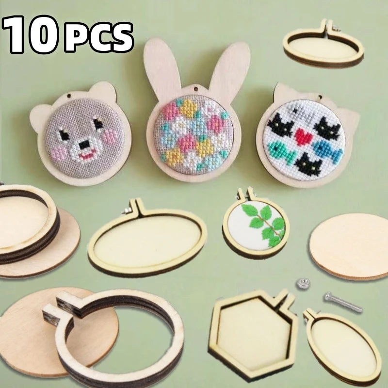 10PCS Mini Embroidery Hoop Wooden Ring Round Crossing Stitch Hoops Frame Circle For DIY Pendant Embroidery Frame Craft Ornaments