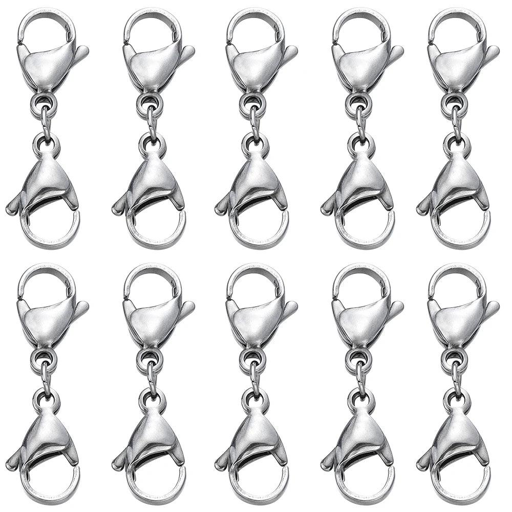 5/10Sets Stainless Steel Double Lobster Clasp Extender Claw Connector for DIY Bracelet Necklace Chains Jewelry Making Supplies
