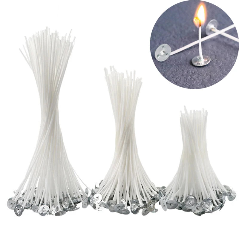 100PCS Smokeless Candle Wicks 8/12/20cm Pre-Waxed Cotton Core DIY with Metal Sustainer Tabs Handmade Candle Making Tools