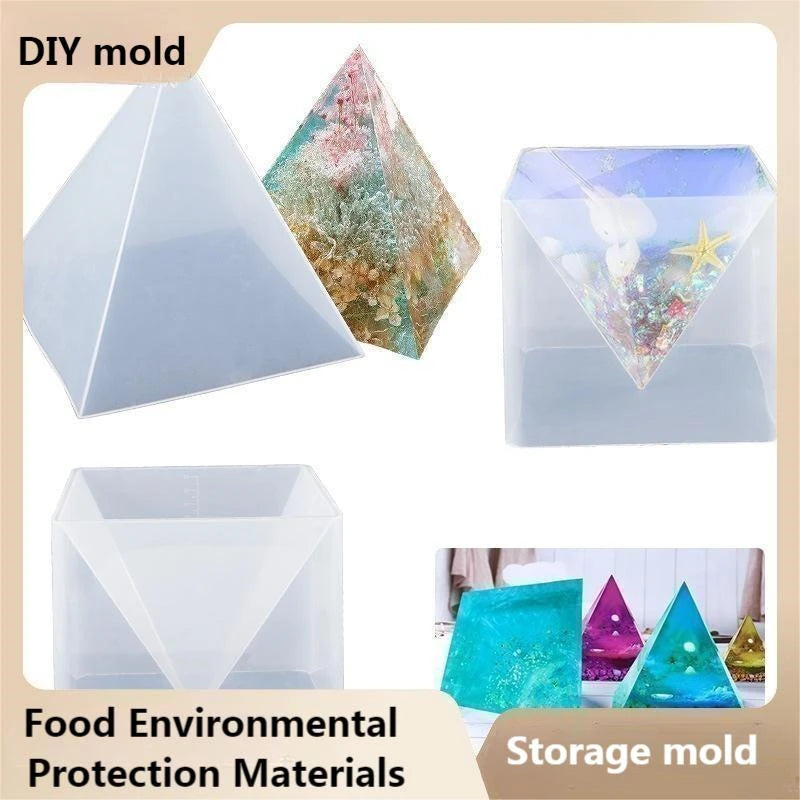 Large Crystal Drop Glue DIY Pyramid Cube Mold Opposite Mirror Energy Tower AB Safety Silicone Material Home Handmade Supplies