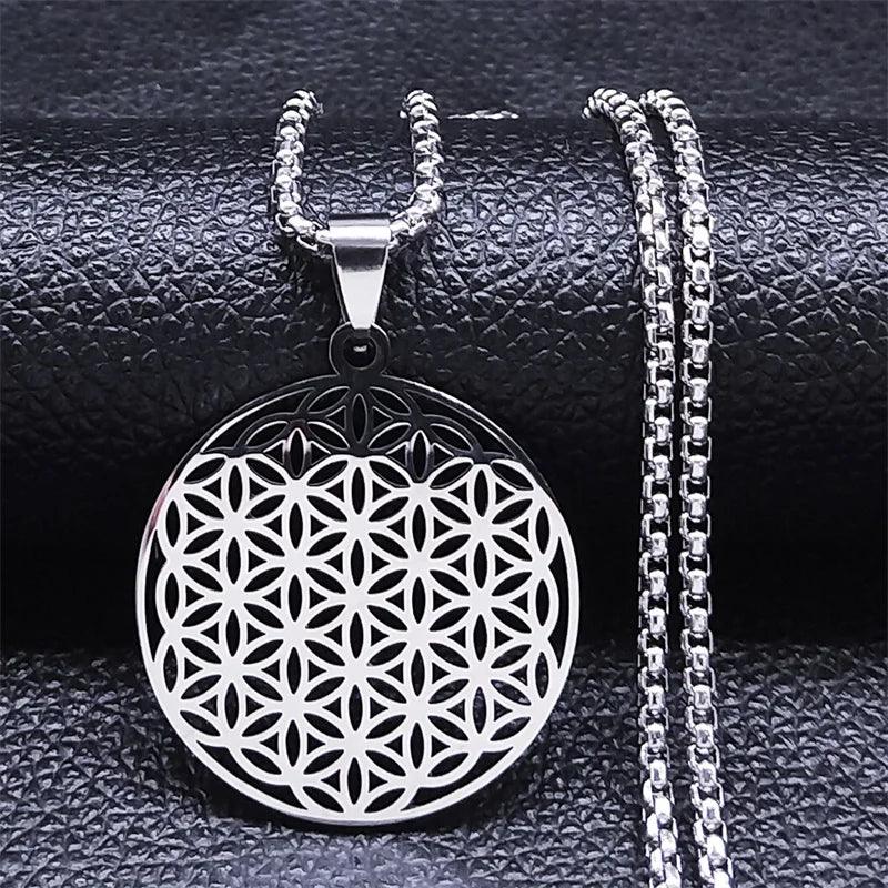 Yoga Flower of Life Stainless Steel Crystal Chain Necklaces Women/Men Seed of Life Pendant Necklace Jewelry fleur de vie N4834