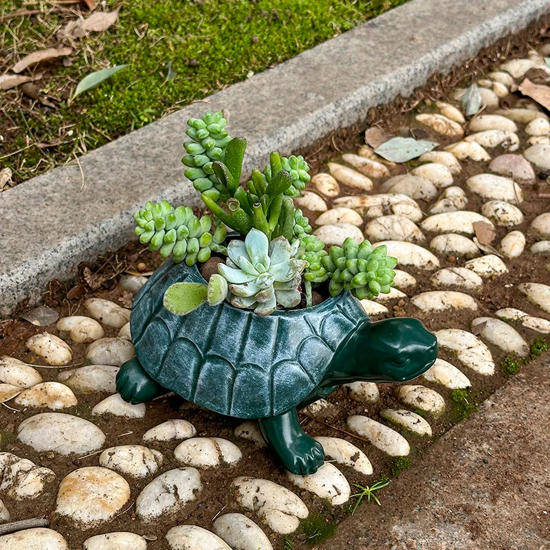 Creative Cartoon Animal Succulent Flowerpot Cute Resin Turtle Artwork Flowerpot Garden Planting Pot Desktop Home Decoration
