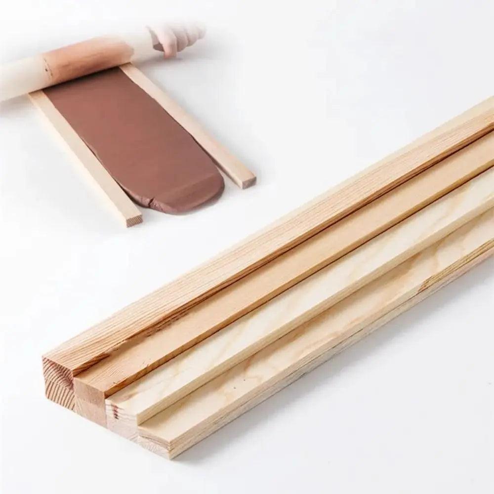 2Pcs DIY Handmade Mud Roller Guide Pine Crack Resistant Wooden Strip Polymer Clay Guide Pottery Modeling Tools