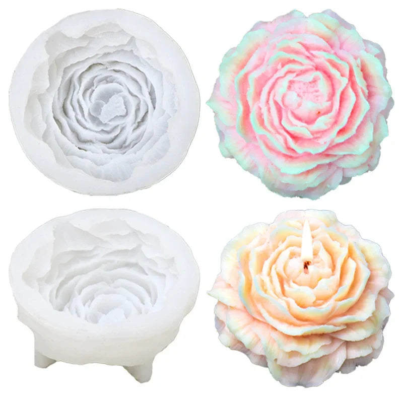 Peony Silicone Candle Mold Aroma Plaster Soap Resin Flower Mould Birthday Holiday Gift Wedding Souvenir Home Decoration