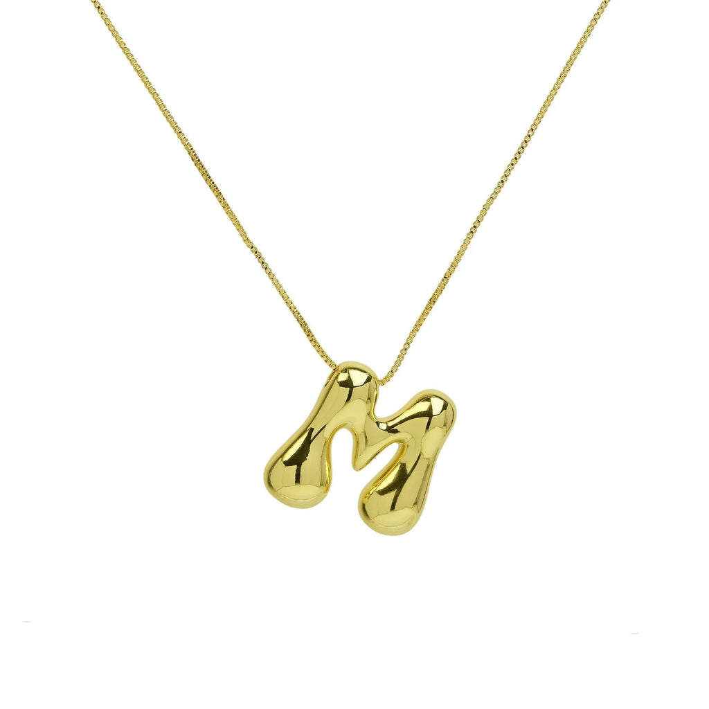 Trendy Gold Plated 18K Chunky Balloon Bubble Initial Letters Pendant Stainless Steel Choker Necklaces for Women Customized Chain
