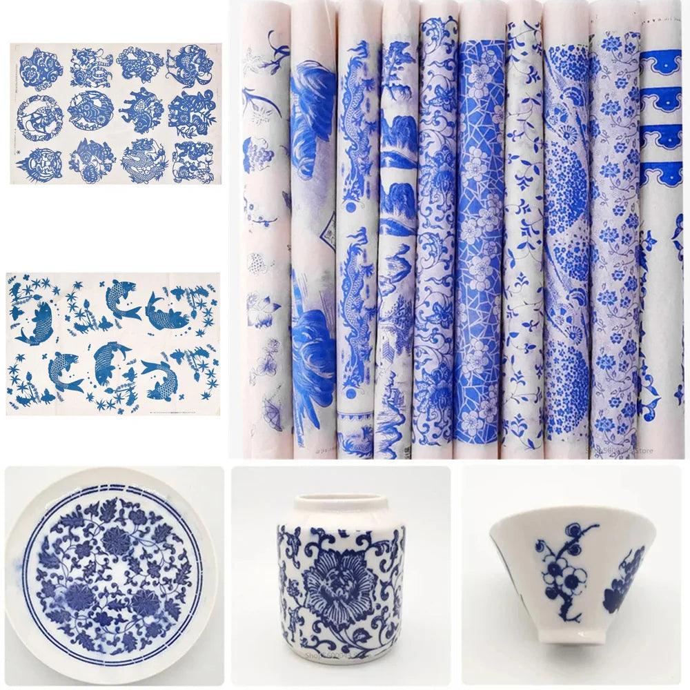 Ceramic Glaze Color Flower Paper Blue And White Pattern Blank High Temperature Underglaze Paste Flower 1PC