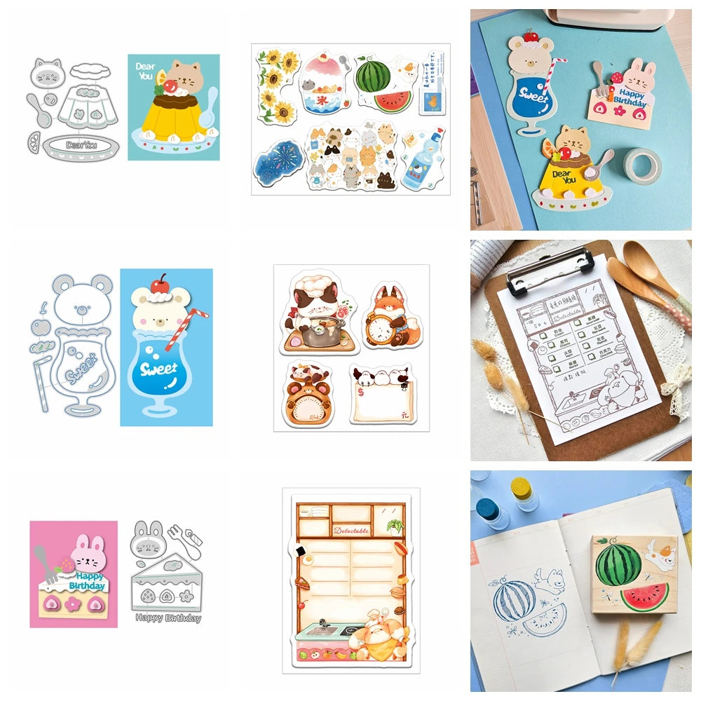 Cat Rabbit Bear Cake Pudding Drink Metal Cutting Dies for DIY Scrapbooking Paper Crafting