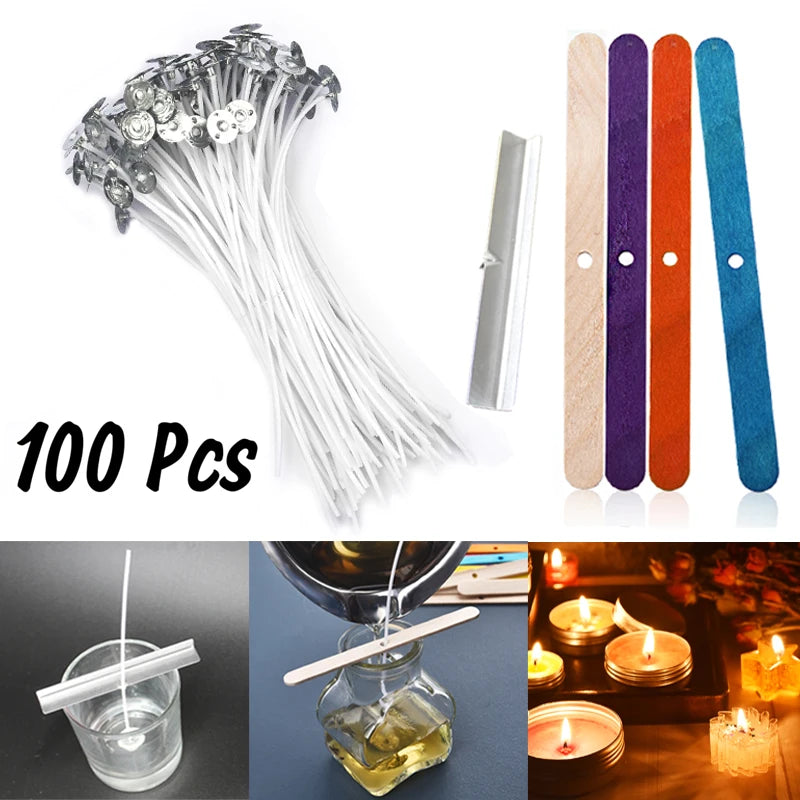 2.6-20cm 100Pcs/Set Candle Wicks Smokeless Wax Pure Cotton Core Wax Core Holder DIY Candle Making Pre-Waxed Wicks Party Supplies