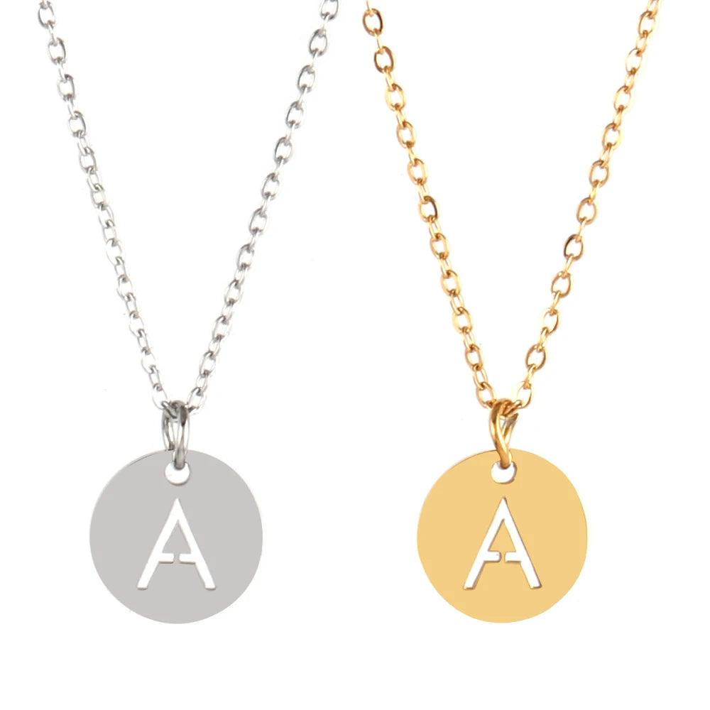 Stainless Steel A-Z 26 Initials Name Necklace Alphabet Round Pendant Letter Necklaces For Women Choker Jewelry Gifts Wholesale