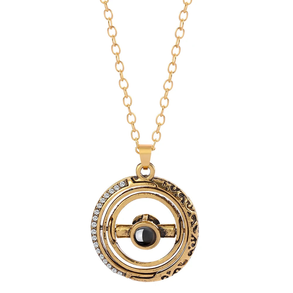Gold-color Plus Silver-plated Necklace Men And Women Couples Souvenir 100 Languages I Love You Memory Projection Pendant