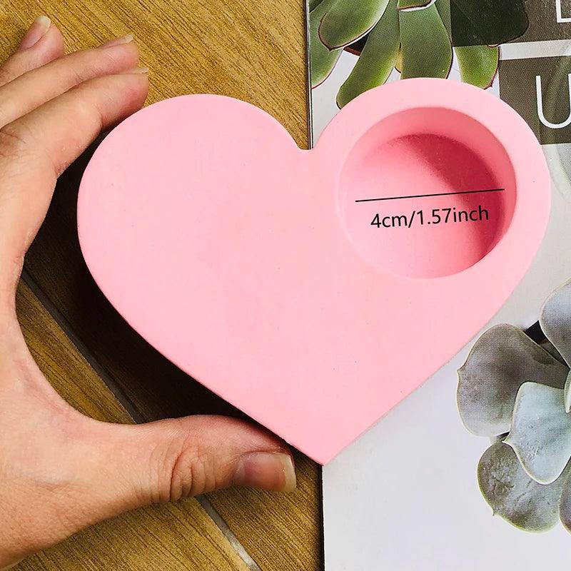 Romantic Heart Shaped Candle Holder Silicone Mold Valentine's Day DIY Concrete Candlestick Mold Tea light Candle Holder Molds