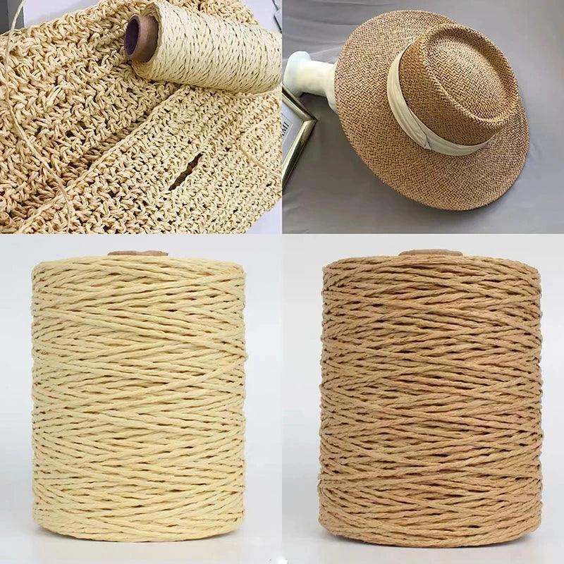280-300M/Roll Natural Raffia Straw Yarn Hand Knitting Crocheting Threads DIY Handmade Handbag Beach Sunhat Crafts Material