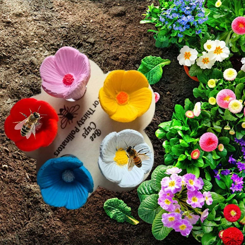 Bee Insect Drinking Cup Easy to Use Resin Flower Honeybee Water Dispenser Attract Colourful Drinking Cup 5Pcs Flower Bee Drinker