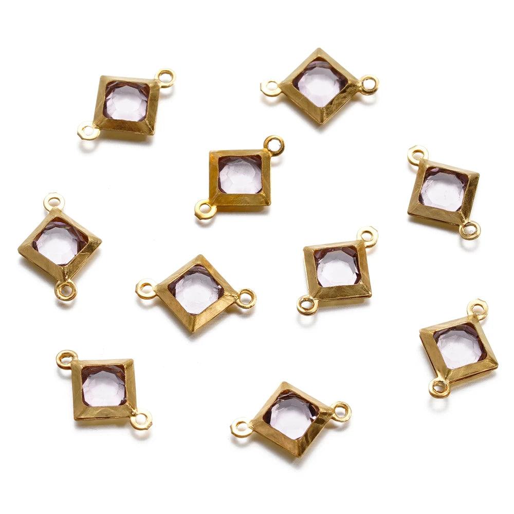 10pcs Stainless Steel Double Holes Rhombus with Crystal Rhinestones Bracelet Necklace Pendant Connectors for DIY Jewelry Making