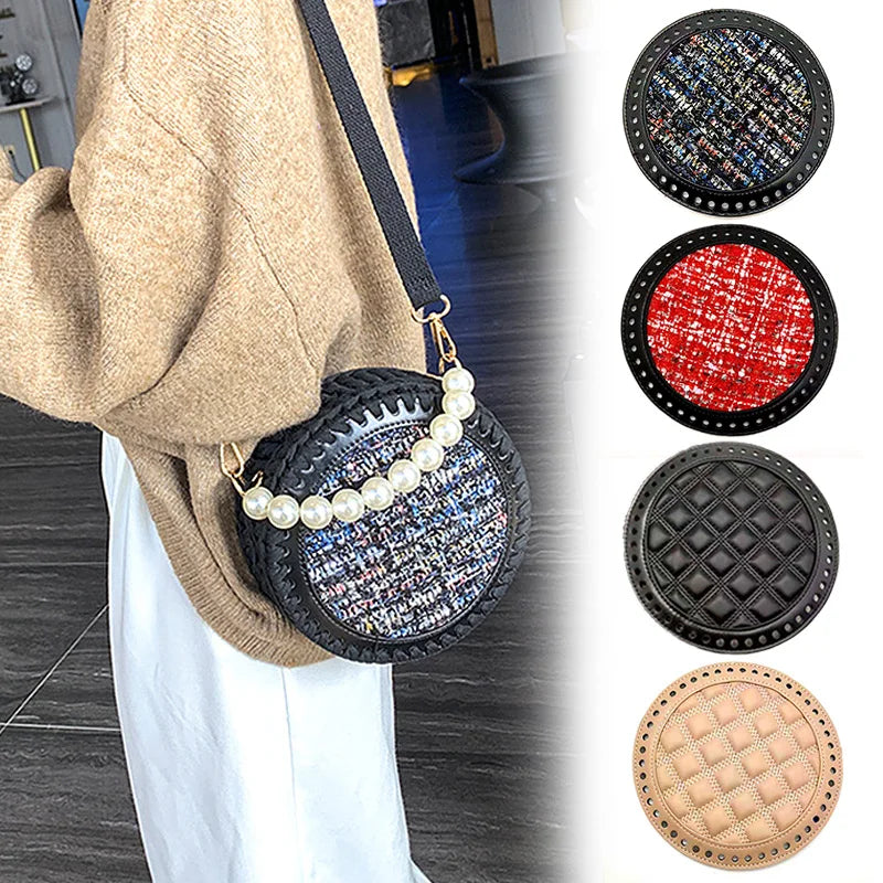 Round PU Leather Bag Bottom for Shaping Crafts Crochet Basket Base with Holes for DIY Handbag Knitting Basket Emboss Woven Base