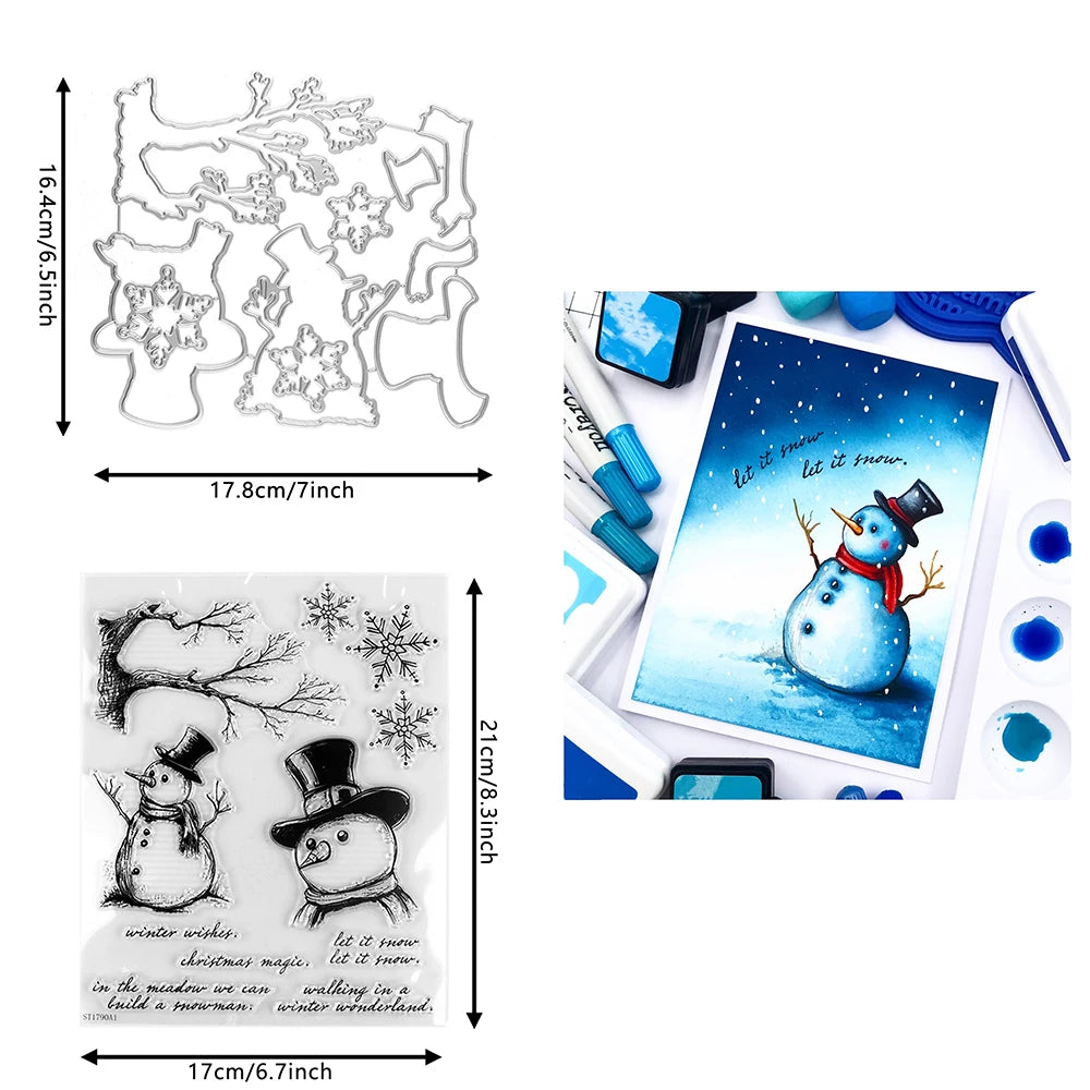 Ghost Snowman Car Ornament Metal Cutting Dies Wishes Words Block Clear Stamps for DIY Halloween Christmas Paper Craft
