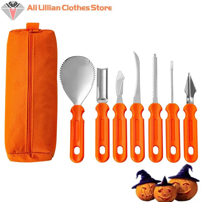 7pcs/set Halloween Pumpkin Carving Knife Stainless Steel DIY Handmade Carving Pumpkin Lantern Knife Carving Tools Making Tools