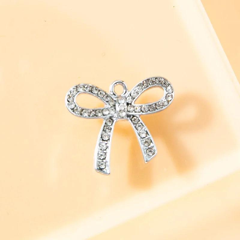 10pcsBow, diamond pendant, bracelet, female keychain, DIY pendant, alloy electroplated accessory, small accessory