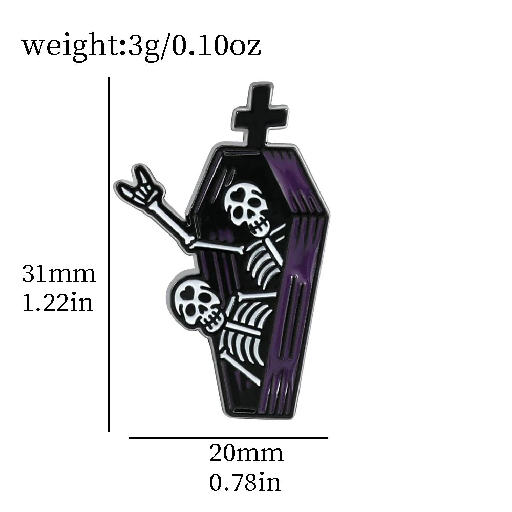 Cartoon Human Skeleton Brooch Skull Cat Metal Enamel Badge Backpack Clothes Lapel Pin Jewelry Accessories Gift