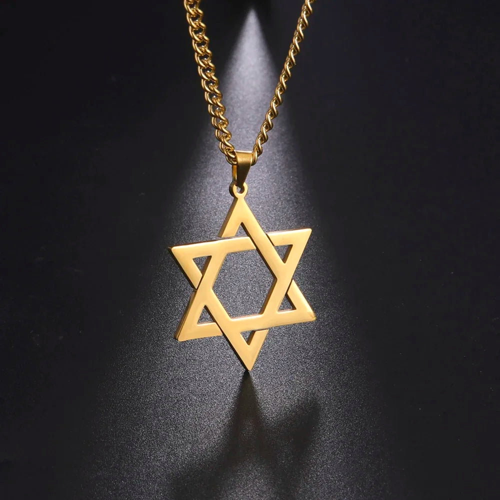 Skyrim Cutout Star of David Hexagram Choker Necklace for Men Women Gold Color Stainless Steel Chain Necklaces Jewish Jewelry