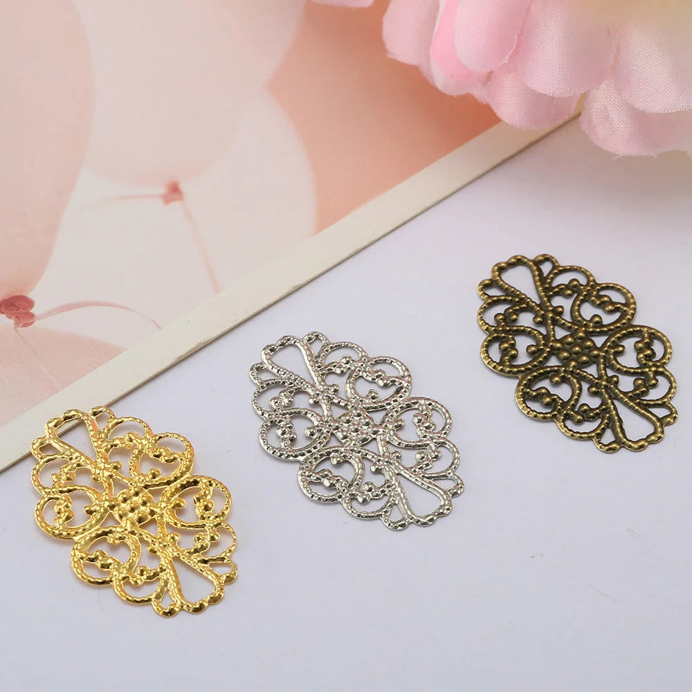 20Pcs Floral Shape Filigree Wraps Connectors Embellishments Diy Scrapbooking Home Decor Handmade Metal Crafts Findings Jewelry