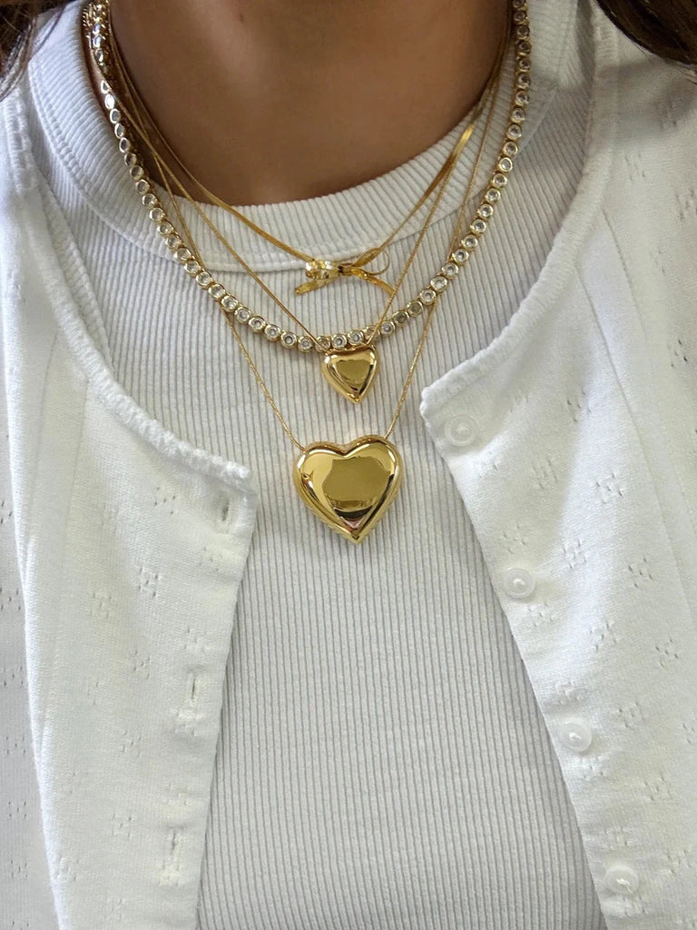 Peri'sbox Trendy Stainless Steel Fine Chain Heart Pendant Necklace for Women Gold Color Bowknot Snake Chain Free Tarnish Jewelry
