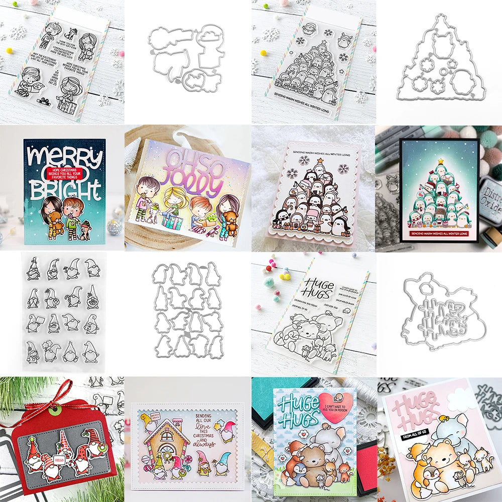 Little Gnome Best Gift Ever Group Hug Christmas Stamp and Cutting Dies For DIY Scrapbooking Decoration Paper Craft Album Cards