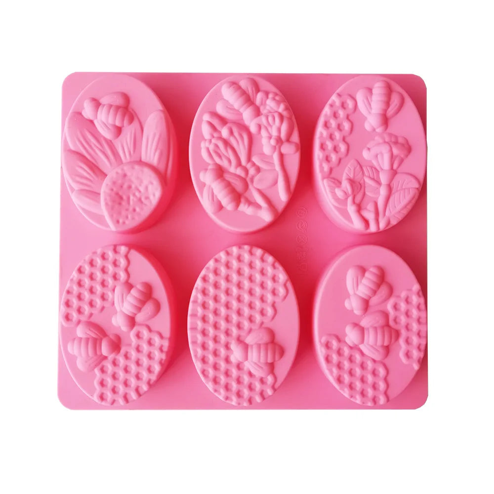 6 Pcs Bee Shaped Silicone Soap Mold Oval Handmade Soap Making Kit Flower and Honeycomb Shape Silicone Mold Cake Baking Tool